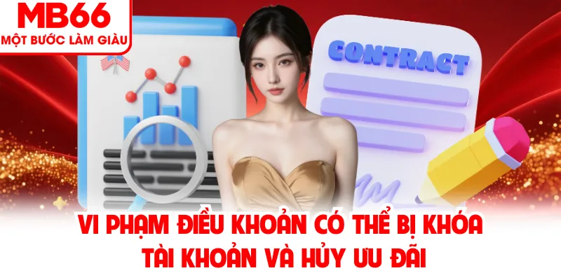 Vi phạm điều khoản có thể bị khóa tài khoản và hủy ưu đãi Vi phạm điều khoản có thể bị khóa tài khoản và hủy ưu đãi
